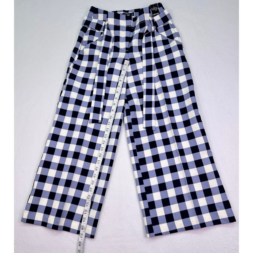 NWT New York&Company The Madie Crop Pant Blue Gingham Smoothing Wide Leg Size 0 - Picture 6 of 10